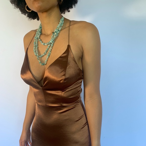 Entry Dresses & Skirts - Brown Faux Silk Midi Cocktail Dress